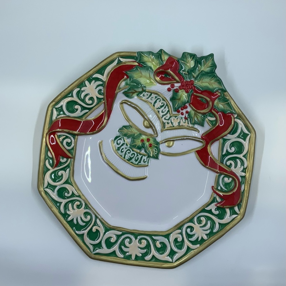 FITZ AND FLOYD ESSENTIALS "CHRISTMAS BELL" CHRISTMAS CANAPE PLATE